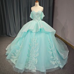 Corset Ball Gown 2024 Tulle Lace Scoop Off the Shoulder Floor Length Customized Quinceanera Anos Vestido Drop Shipping