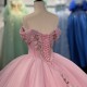 2025 Quinceanera Dress Vestidos De 15 Quinceañera Flowers Vestidos De 15 Años Pink V-neck Beading Lace Evening Party Dress