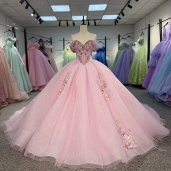 2025 Quinceanera Dress Vestidos De 15 Quinceañera Flowers Vestidos De 15 Años Pink V-neck Beading Lace Evening Party Dress