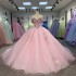2025 Quinceanera Dress Vestidos De 15 Quinceañera Flowers Vestidos De 15 Años Pink V-neck Beading Lace Evening Party Dress
