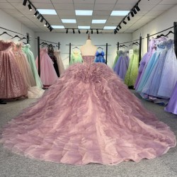 2025 Quinceanera Dresses Ball Gown Crystal Vestidos De 15 Años Flowers Blue Sequined V-neck Beading Evening Party Dress