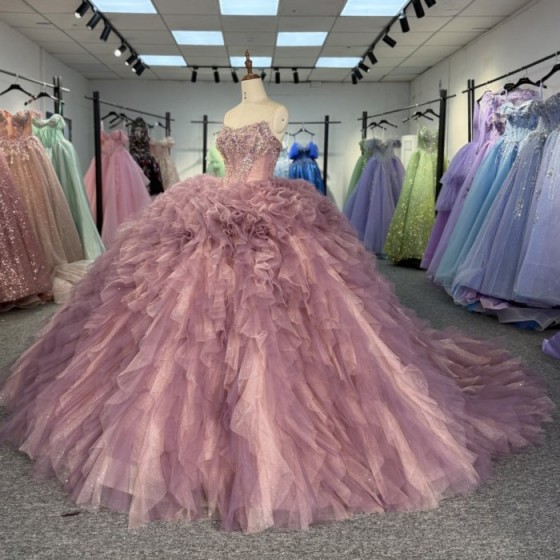 2025 Quinceanera Dresses Ball Gown Crystal Vestidos De 15 Años Flowers Blue Sequined V-neck Beading Evening Party Dress