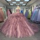 2025 Quinceanera Dresses Ball Gown Crystal Vestidos De 15 Años Flowers Blue Sequined V-neck Beading Evening Party Dress