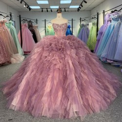 2025 Quinceanera Dresses Ball Gown Crystal Vestidos De 15 Años Flowers Blue Sequined V-neck Beading Evening Party Dress