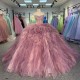 2025 Quinceanera Dresses Ball Gown Crystal Vestidos De 15 Años Flowers Blue Sequined V-neck Beading Evening Party Dress