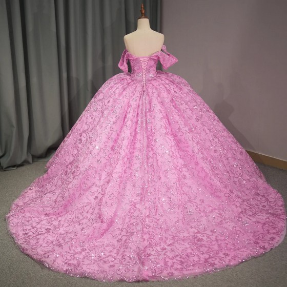 Ball Gown Pink Quinceanera Dress 2024 Short Sleeves Gril Sweet 15 16 Birthday Party Gown Pageant vestido de novia