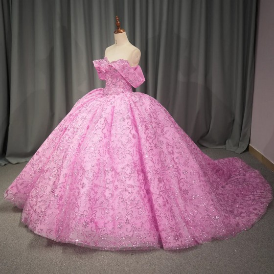 Ball Gown Pink Quinceanera Dress 2024 Short Sleeves Gril Sweet 15 16 Birthday Party Gown Pageant vestido de novia