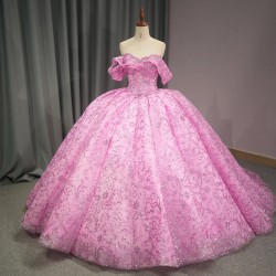 Ball Gown Pink Quinceanera Dress 2024 Short Sleeves Gril Sweet 15 16 Birthday Party Gown Pageant vestido de novia