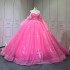 Barbie Pink Quinceanera Dress Sweet 15 Evening Dress Crystal Sleeveless Ball Gown Beading Vestido De Quinceanera