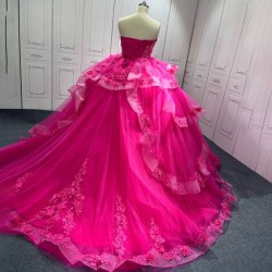 Beading Pink Quinceanera Dress Sweet 15 Evening Dress Crystal Sleeveless Ball Gown Vestido De Quinceanera