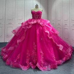 Beading Pink Quinceanera Dress Sweet 15 Evening Dress Crystal Sleeveless Ball Gown Vestido De Quinceanera