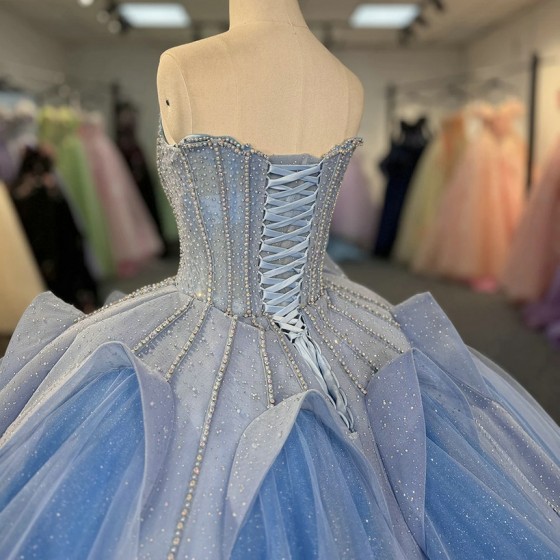 Beautiful Blue Quinceanera Dresses 2025 Sequin Mexican Layers Ball Gown Lace Up Sweet 16 Dress Vestidos De 15