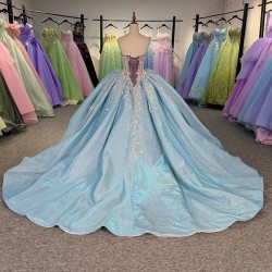 Beautiful Blue Quinceanera Dresses Customized With Beaded Vestido De 15 Sleeveless Quinceanera Fairy Sweet 16 Party