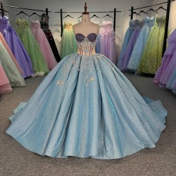Beautiful Blue Quinceanera Dresses Customized With Beaded Vestido De 15 Sleeveless Quinceanera Fairy Sweet 16 Party