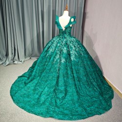 Beautiful Green Quinceanera Dresses V Neck Lace Birthday Party Dress Customized Beading Backless Vestido 15 Anos