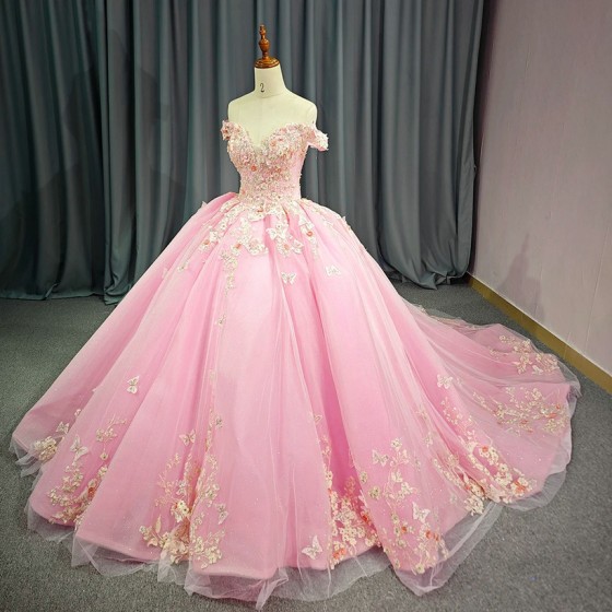 Beautiful Pink Dresses Ball Gown for Quinceanera Prom Party Evening Dress Off Shoulder Customized Bridal Vestidos Noiva