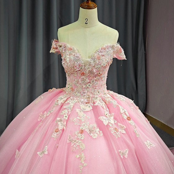 Beautiful Pink Dresses Ball Gown for Quinceanera Prom Party Evening Dress Off Shoulder Customized Bridal Vestidos Noiva