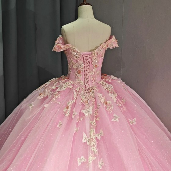 Beautiful Pink Dresses Ball Gown for Quinceanera Prom Party Evening Dress Off Shoulder Customized Bridal Vestidos Noiva