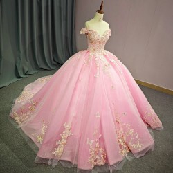 Beautiful Pink Dresses Ball Gown for Quinceanera Prom Party Evening Dress Off Shoulder Customized Bridal Vestidos Noiva