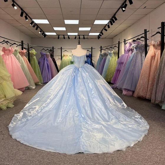 Beautiful Scoop Lilac Pearls Beaded Ball Gown Dresses for Quinceanera Sleeves Glitter Orangza 15 Years Old vestido de 15 años 