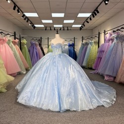 Beautiful Scoop Lilac Pearls Beaded Ball Gown Dresses for Quinceanera Sleeves Glitter Orangza 15 Years Old vestido de 15 años 