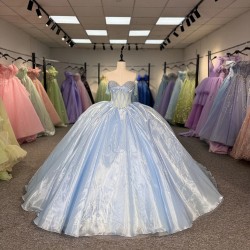 Beautiful Scoop Lilac Pearls Beaded Ball Gown Dresses for Quinceanera Sleeves Glitter Orangza 15 Years Old vestido de 15 años 
