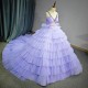 Beautiful Spaghetti Straps Tiered Skirt Quinceanera Dresses Crystal Beading Bodice Long Train Ball Gown for Sweet 15 16 Party 