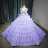 Beautiful Spaghetti Straps Tiered Skirt Quinceanera Dresses Crystal Beading Bodice Long Train Ball Gown for Sweet 15 16 Party 