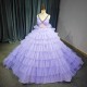 Beautiful Spaghetti Straps Tiered Skirt Quinceanera Dresses Crystal Beading Bodice Long Train Ball Gown for Sweet 15 16 Party 
