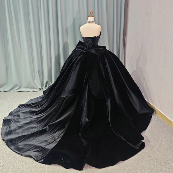 Black Shiny Princess Quinceanera Dresses Strapless Ball Gown Sweet 16 Dress Lace Beads 15th Party Gown vestido de 15 anos