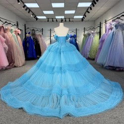 Blue Ball Gown Princess Girl Sweet 15 Quinceanera Dresses Floor Length Beauty Customize Prom Party Gowns Dress vestidos 15 años