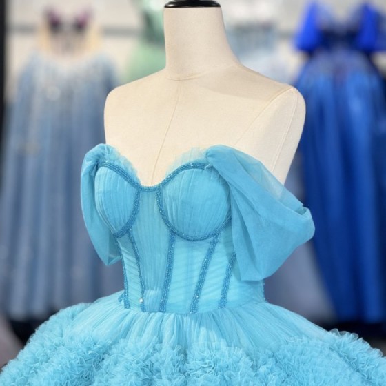 Blue Ball Gown Princess Girl Sweet 15 Quinceanera Dresses Floor Length Beauty Customize Prom Party Gowns Dress vestidos 15 años