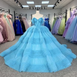 Blue Ball Gown Princess Girl Sweet 15 Quinceanera Dresses Floor Length Beauty Customize Prom Party Gowns Dress vestidos 15 años
