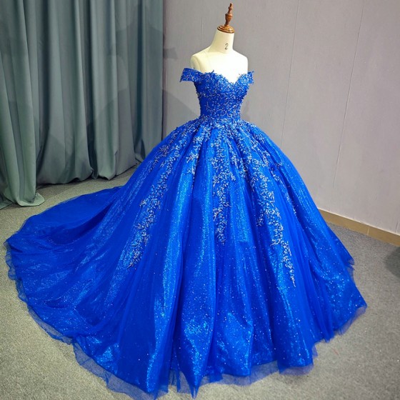 Blue Ball Gown Quinceanera Dresses Shiny Beaded Customized Party Floor-length Birthday Gown vestido de 15 quinceañera