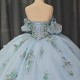 Blue Fairy Princess Quinceanera Dresses Handmade Flower Floral Off Shoulder Sweep Train Prom Party Gown vestidos 15 anos