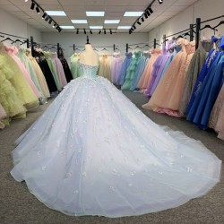 Blue Princess Ball Gown 2025 Quinceanera Dresses Strapless Appliques Beads Birthday Party For 15th Girls