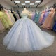 Blue Princess Ball Gown 2025 Quinceanera Dresses Strapless Appliques Beads Birthday Party For 15th Girls