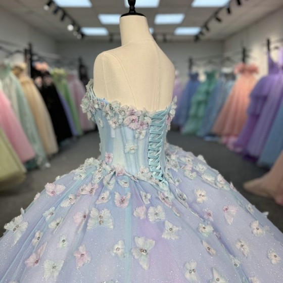 Blue Princess Ball Gown 2025 Quinceanera Dresses Strapless Appliques Beads Birthday Party For 15th Girls