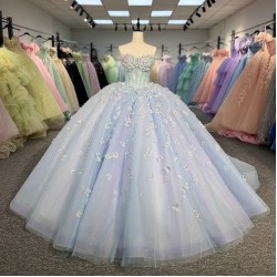 Blue Princess Ball Gown 2025 Quinceanera Dresses Strapless Appliques Beads Birthday Party For 15th Girls