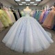 Blue Princess Ball Gown 2025 Quinceanera Dresses Strapless Appliques Beads Birthday Party For 15th Girls