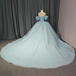 Blue Princess Girl Quinceanera Dresses Customized Appliques Lace Up Bow Vestido De xv Anos Sweet 15 16 Party Prom Dress