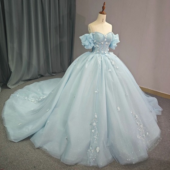 Blue Princess Girl Quinceanera Dresses Customized Appliques Lace Up Bow Vestido De xv Anos Sweet 15 16 Party Prom Dress