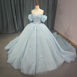Blue Princess Girl Quinceanera Dresses Customized Appliques Lace Up Bow Vestido De xv Anos Sweet 15 16 Party Prom Dress