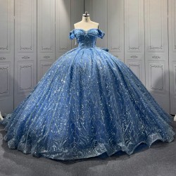 Blue Quinceanera Dress Sweet 15 Evening Dress Crystal Sleeveless Ball Gown Beading Vestido De Quinceanera