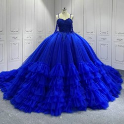 Blue Quinceanera Dress Sweet 15 Evening Dress Crystal Sleeveless Ball Gown Beading Vestido De Quinceanera