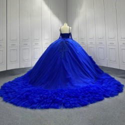 Blue Quinceanera Dress Sweet 15 Evening Dress Crystal Sleeveless Ball Gown Beading Vestido De Quinceanera