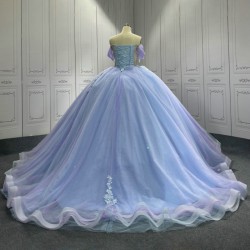 Blue Quinceanera Dress Sweet 15 Evening Dress Crystal Sleeveless Ball Gown Off Shoulder Vestido De Nina De Las Flores