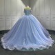 Blue Quinceanera Dress Sweet 15 Evening Dress Crystal Sleeveless Ball Gown Off Shoulder Vestido De Nina De Las Flores