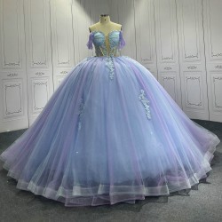 Blue Quinceanera Dress Sweet 15 Evening Dress Crystal Sleeveless Ball Gown Off Shoulder Vestido De Nina De Las Flores
