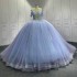 Blue Quinceanera Dress Sweet 15 Evening Dress Crystal Sleeveless Ball Gown Off Shoulder Vestido De Nina De Las Flores